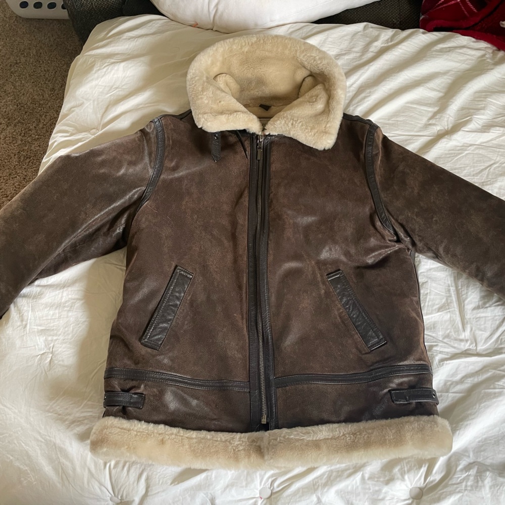 Leather and Faux Sherpa Bomber Jacket